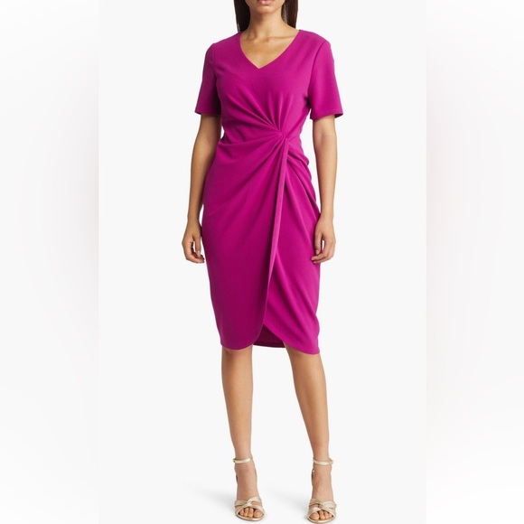 Tahari ASL Stretch Crepe Side Knot Dress in Currant Size 6 NWT - Picture 3 of 15